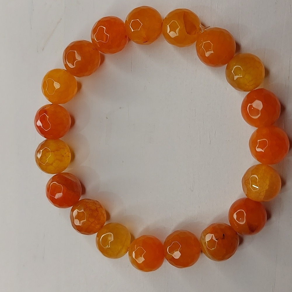 Orange Agate stone 10mm faceted bead bracelet #5